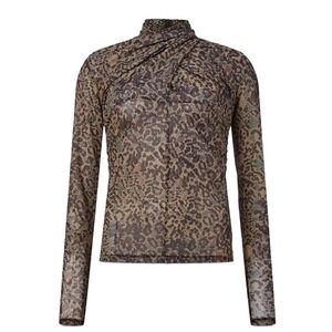 ALLSAINTS Tia Halftone Long Sleeve Top Khaki Green Leopard Print‎ Size 8 NWT